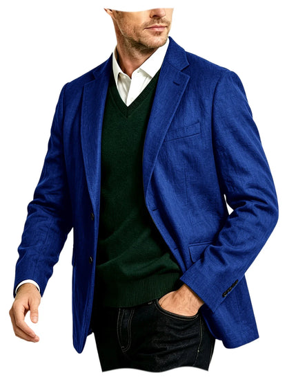 Men's Linen Blazer Notch Lapel Two-Button Sport Coat for Wedding and Daily Wear
