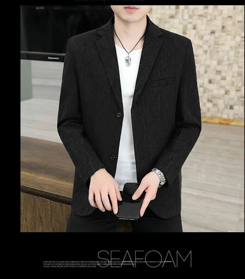 Blazer Men's Business Gentleman Korean Wedding Fashion Trend, Slim Fit, Breathable, Striped, Versatile, High-end Casual Blazer