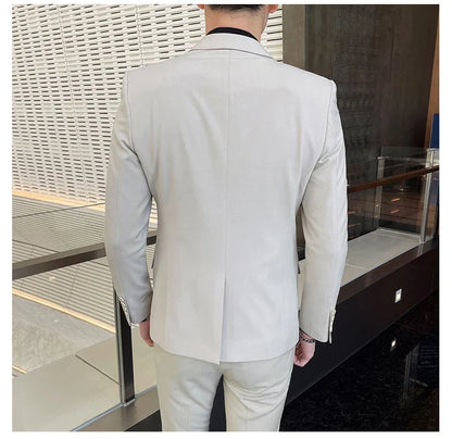 2025 Slim Fit Three-Piece Business Suit Set High-End Korean Style Wedding Groom Party Dress Suit Vest Trousers M-4XL