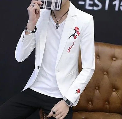 Men's Blazer Single Breasted Slim Fit Suit Jacket Korean Style Casual