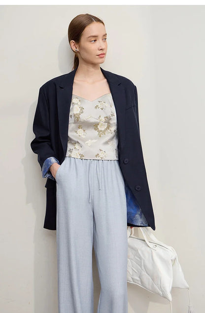 Women's Jacket 2025 Autumn New Commuter Elegant Solid Loose Top Women Long Sleeves Single Breasted Blazer Ladies 12553060