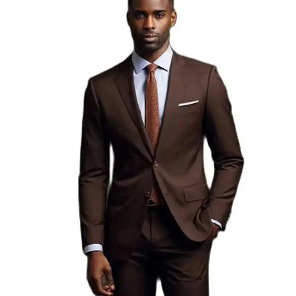 Slim Fit Coffee Men's 2-Piece Tuxedo Notch Lapel Two Buttons Business Wedding Prom Groom Suit Jacket And Pants Set Men Clothing