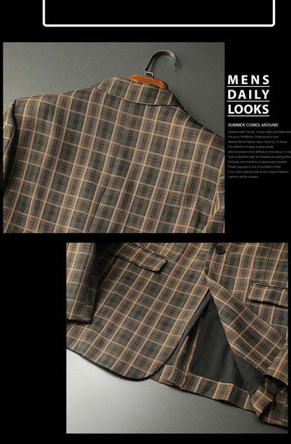 2025 Spring Classic Checkered Suit Jacket Men High End Business Casual Blazers Streetwear Social Wedding Groom Dress Blazer