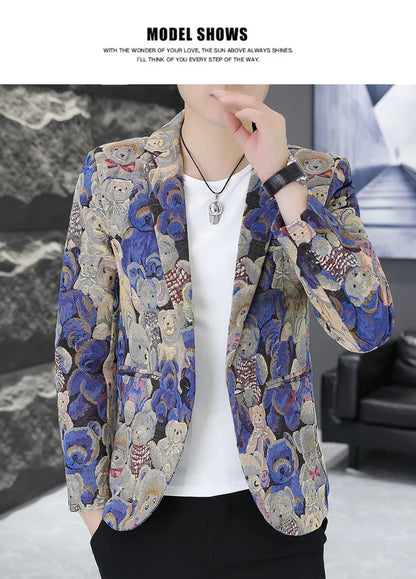 Blazer Fashion Print Trend All-in-one Wedding Outdoor Casual Gentleman Party Comfort Korean Business Men Slim Blazer
