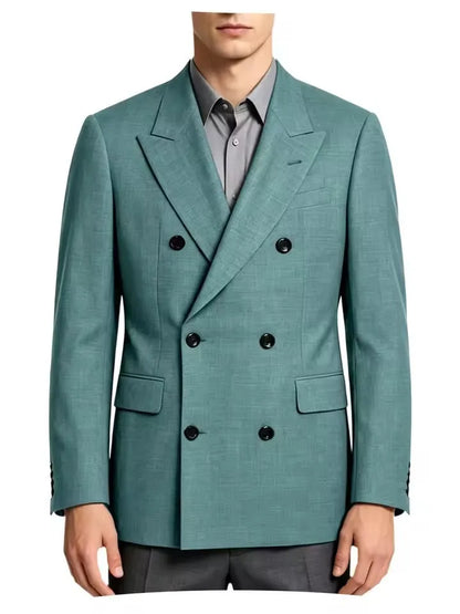 Men's Business Casual Linen Formal Suit Slim-fit Double-breasted Wedding Groom's Dress Party Daily Commuting