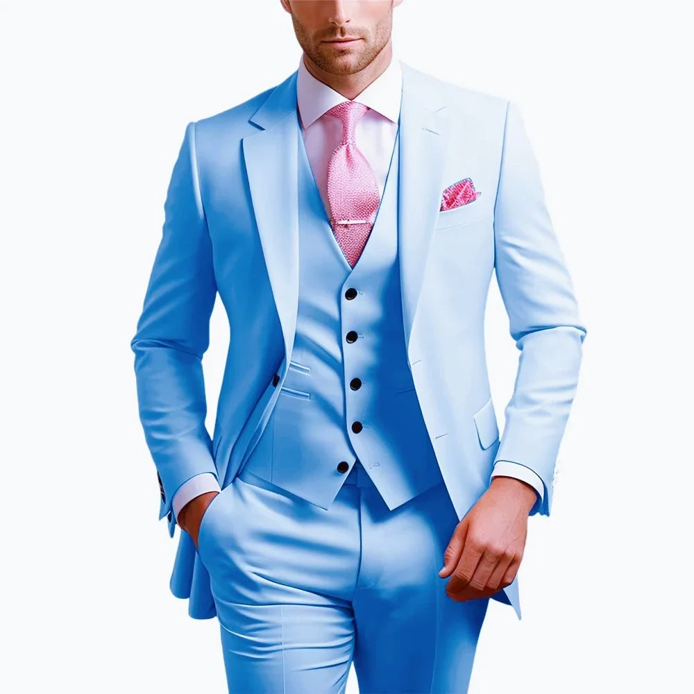 Formal 3 Piece Men Suits Slim Fit Notch Lapel Single Breasted Blazer Wedding Groom Tuxedo Business Suits Set (Jacket+Vest+Pants)