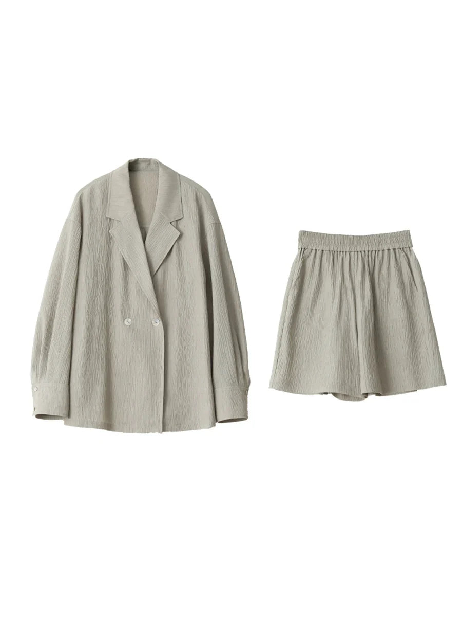 Women's Blazer Solid Casual Long Sleeve Jacket Texture Thin Suit Coat Shorts Office Lady Tops 2023 Summer New Fashion
