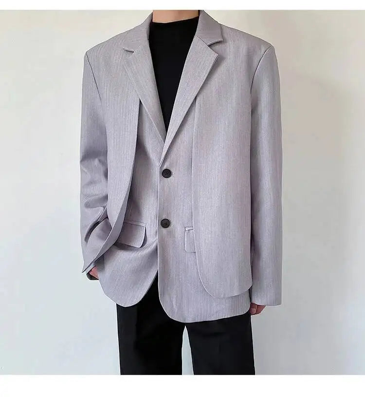 Men's British Dandy Style Blazer, Premium Textured Casual Suit Jacket, Structured Shoulders Light Mature Fashion Coat for Autumn
