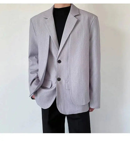 Men's British Dandy Style Blazer, Premium Textured Casual Suit Jacket, Structured Shoulders Light Mature Fashion Coat for Autumn