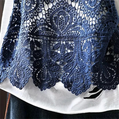 Summer Femme Lace Cotton Lined Vest Spring Women Fashion Knitted Crochet Sleeveless French Lady Hollow-out Sweater Waistcoat Top