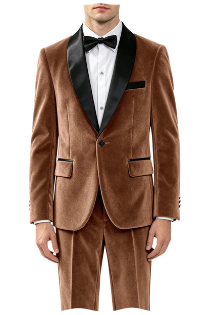 Men's Velvet 2-Piece Tuxedo Suit Satin Shawl Lapel Slim Fit Blazer & Pants for Wedding, Prom & Banquet