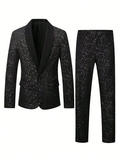 High-quality Fashionable Banquet Party Men's Clothing - European-style Shiny Banquet Stylish Men's Suit Sets