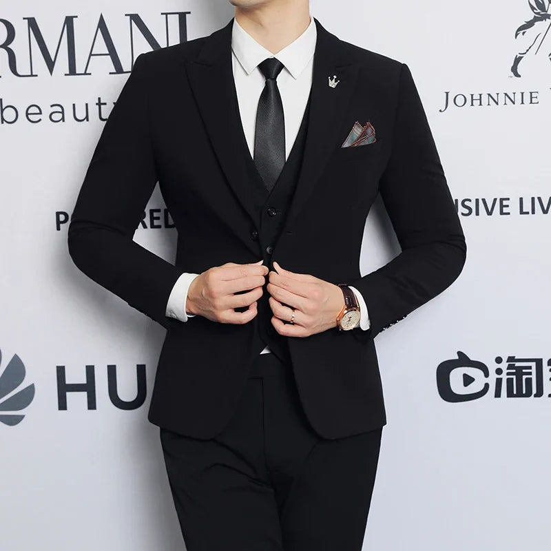 High-quality men's fashionable, stylish and casual new men's formal evening dress three-piece set casual suit