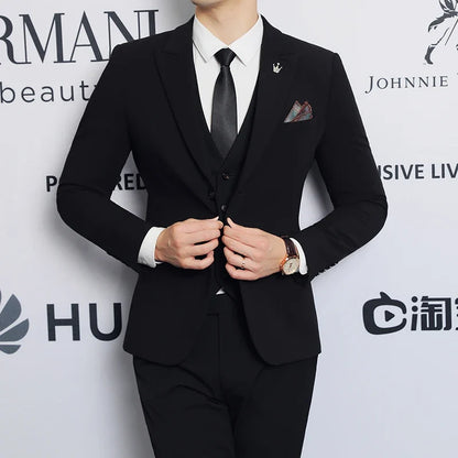 High-quality men's fashionable, stylish and casual new men's formal evening dress three-piece set casual suit