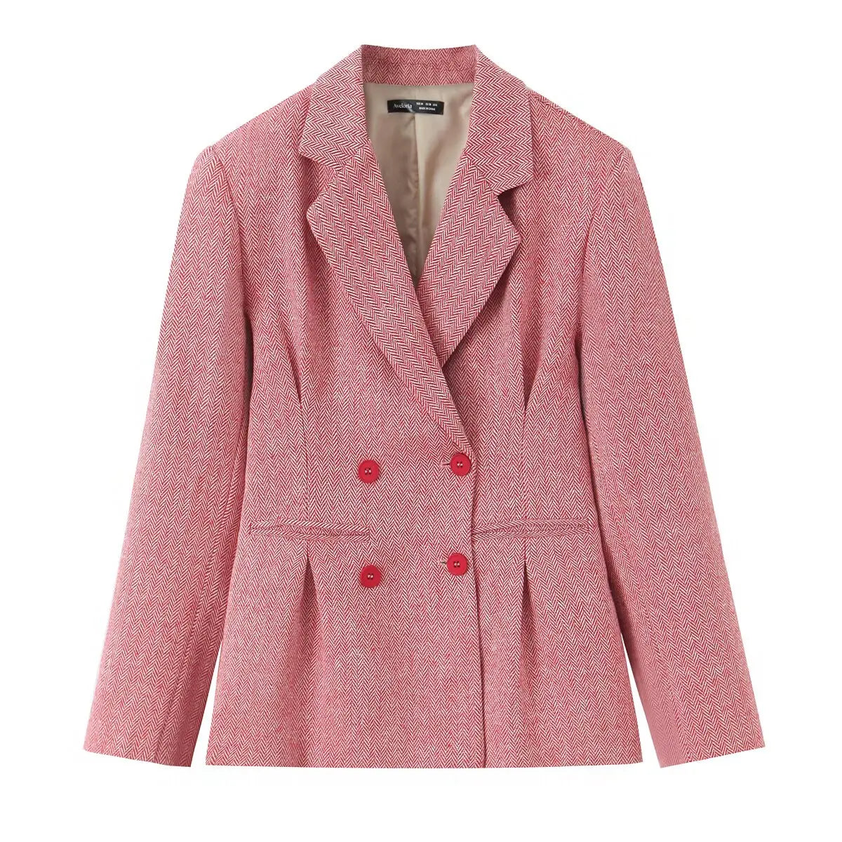 Woman Early Fashion Double Breasted Decoration Waist Blazer Female Spring Slim Long Sleeves Turn-down Collar Commuting Coat