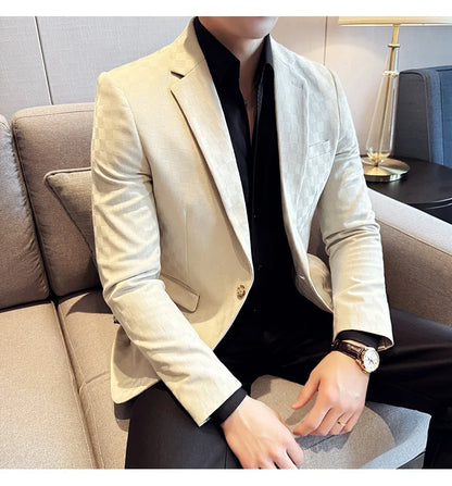 2024 Spring Plaid Blazers Men Single Breasted Casual Business Suit Jacket Fashion Slim Social Banquet Wedding Groom Dress Coats