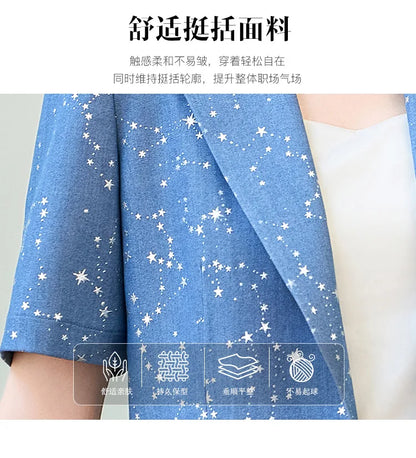 Fashion Blue Yellow Short Sleeve Professional Suit Women New Summer Elegant Formal Slim Blazer And Pants Office Ladies Work Wear