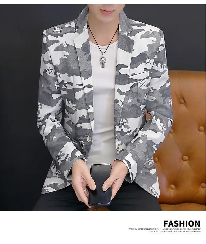 2025 British Light Mature Style High-End Camouflage Small Suit Jacket for Men, Trendy, Cool and Casual Formal Single Suit