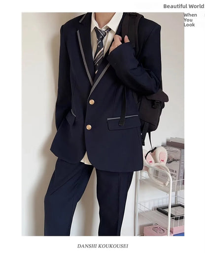 Large Size Korean Style Student Suit British College Style Jacket Men's Top Passport Photo Clothing Class Uniform
