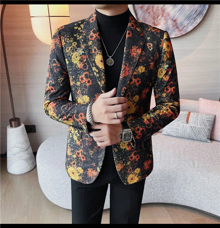 Luxury Art Jacquard Suit Jacket for Men Korean Version Business Casual Blazers Slim Fit Wedding Groom Social Dress Coats M-4XL