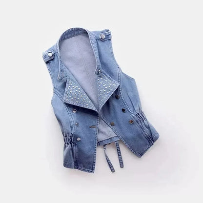 2025 Femme Cowboy Vest Outwear Spring Women Fashion Large Size 5XL Denim Waistcoat Coat Ladies Double-breasted Sleeveless Jacket