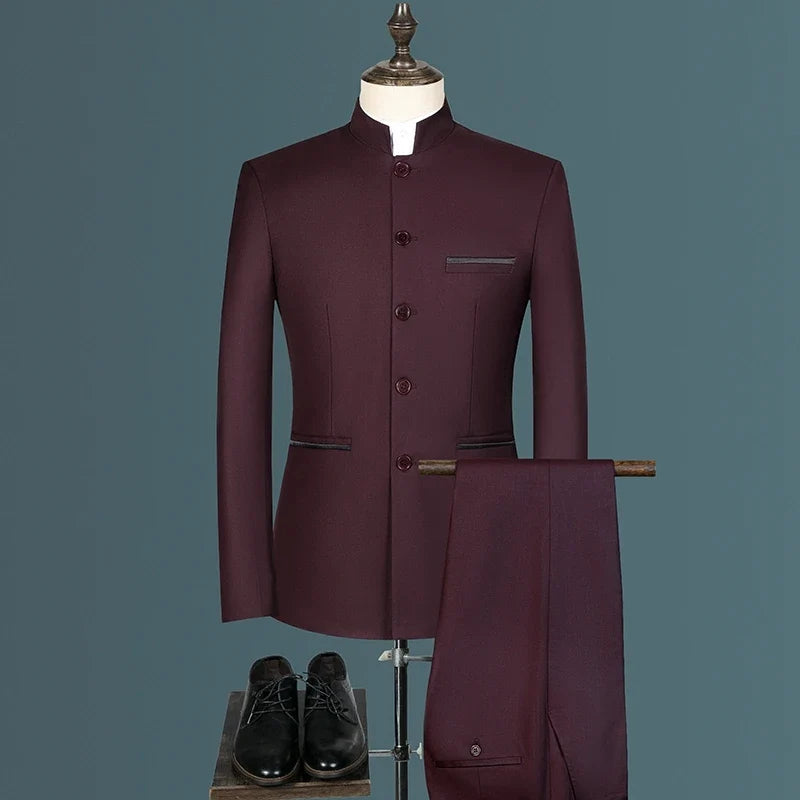 Men's 3-Piece Suit Blazer Vest Pants Smart Casual Standing Collar Mao Suit for Wedding Work and Outdoor