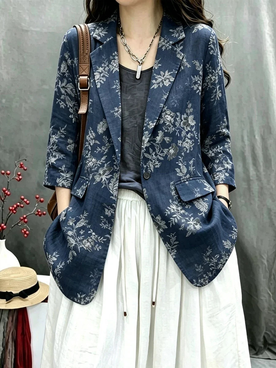 Cotton Linen Women's Summer New Style Retro Loose Personality Fashionable Casual Match Long Sleeve Western Suit