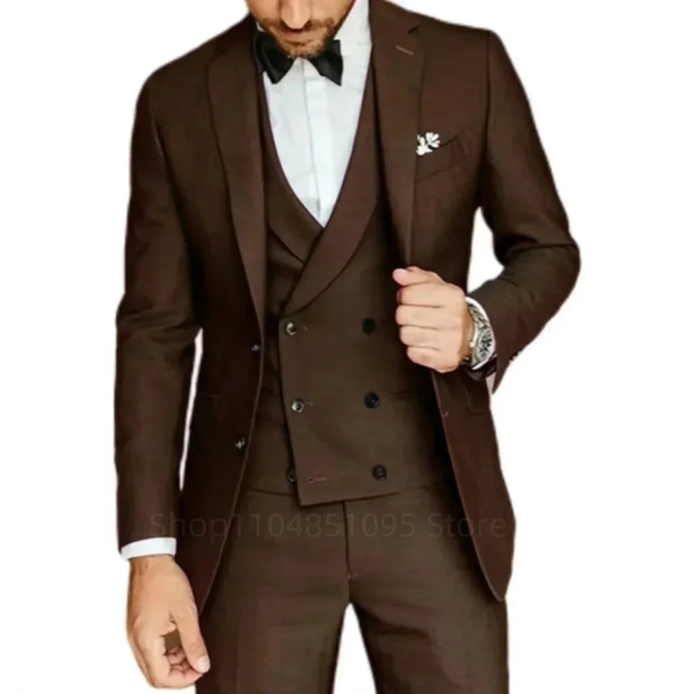 Costume de smoking 3 pièces gris coupe ajustée pour homme avec revers cranté, pour marié, mariage, affaires, ensemble veste, pantalon, gilet