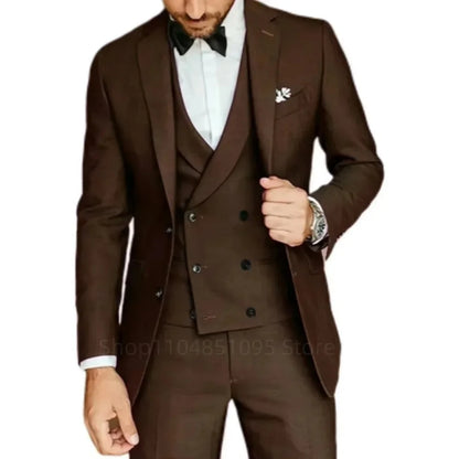 Costume de smoking 3 pièces gris coupe ajustée pour homme avec revers cranté, pour marié, mariage, affaires, ensemble veste, pantalon, gilet
