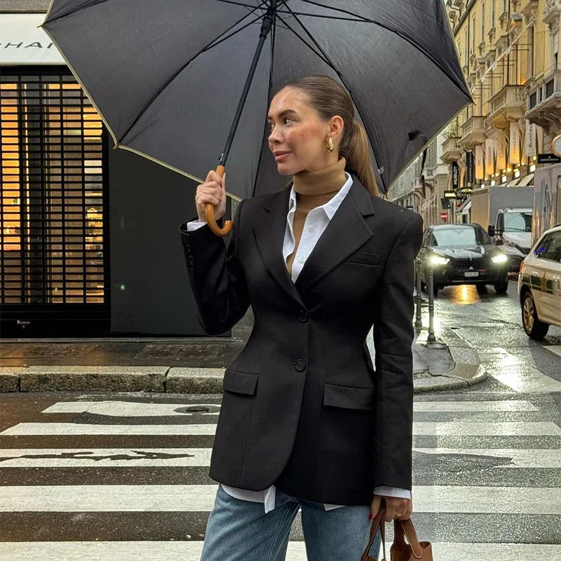 Women's Autumn Winter Slim Waist Chic Blazer Coats Office Ladies Double Breasted Fashion Suits Jacket Women Clothing