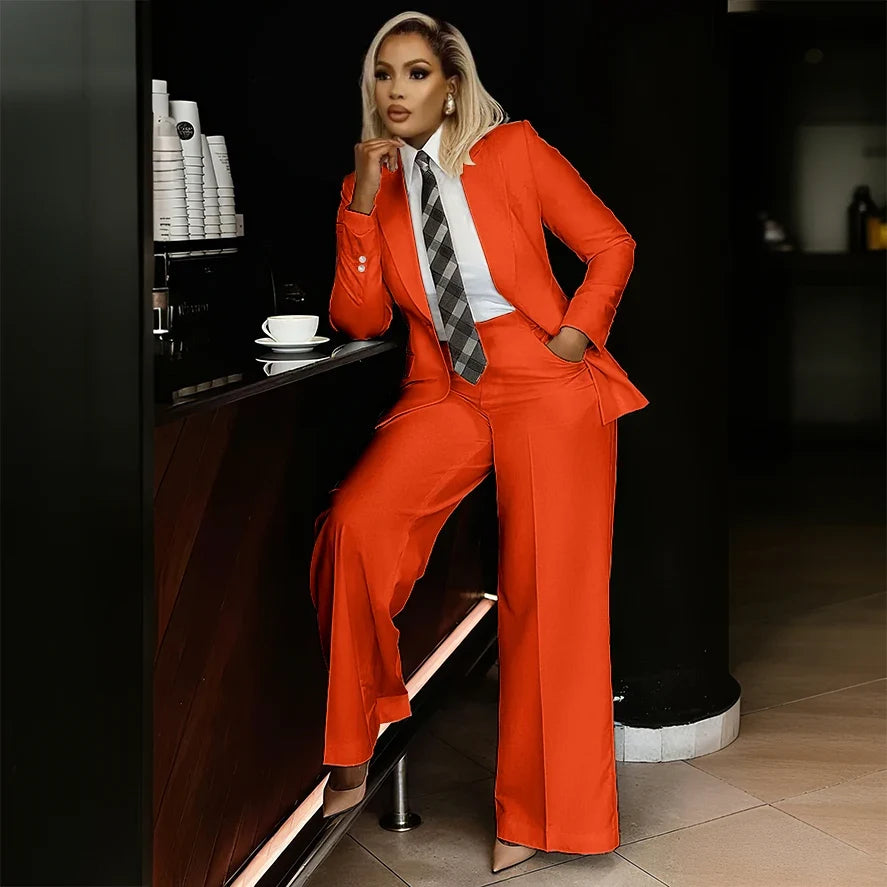 White Women's Suits Modern Formal Fashion Single-breasted Peak Lapel Two Pieces (Jacket+Pants) Office Lady Simple Set