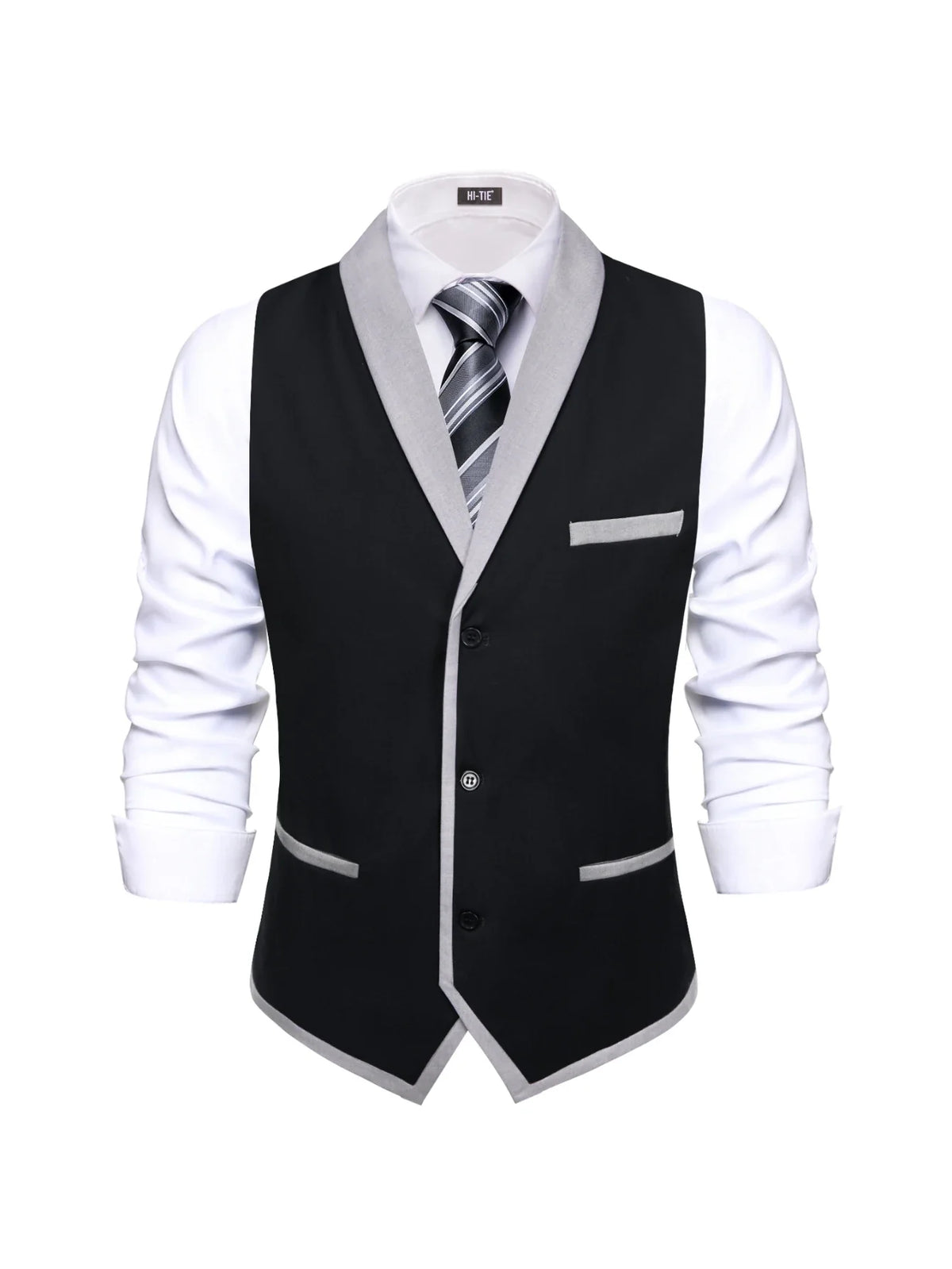 Men's Vest Single Breasted Lapel Collar Waistcoat for Wedding and Business in Navy Blue, Black & Gray
