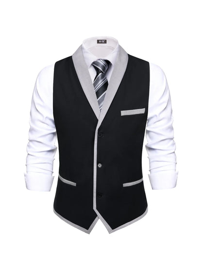 Men's Vest Single Breasted Lapel Collar Waistcoat for Wedding and Business in Navy Blue, Black & Gray