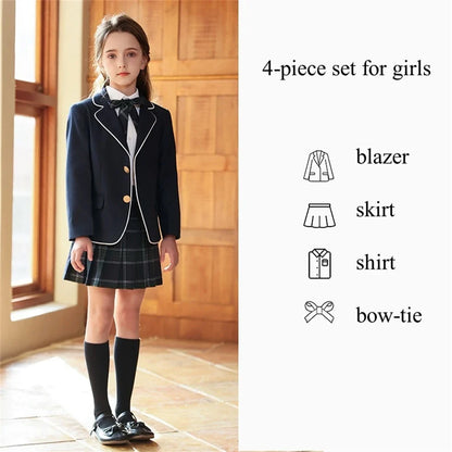 Newest School Uniform 4 Pieces For Boys And Girls 110-180cm Formal Elegant Kids Suit Set Choir Performance Wear In Stocks
