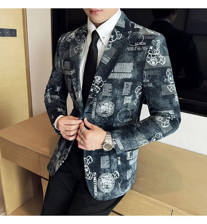 2024 Autumn Winter Jacquard Denim Suit Jacket for Men Fashion Business Casual Blazers Streetwear Social Men Clothing