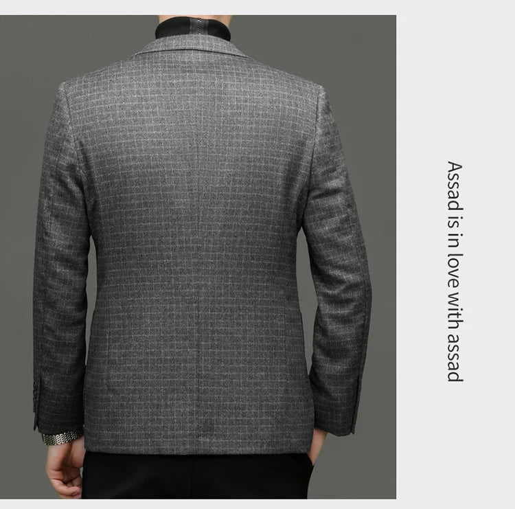 Men's Blazer Wool Cashmere Silk Plaid Smart Casual Winter Suit Jacket
