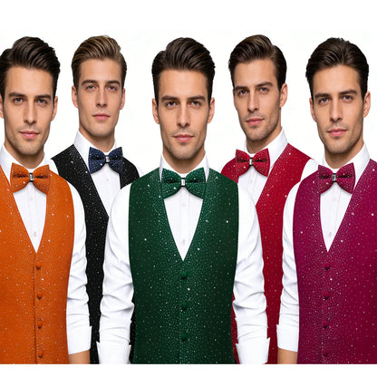 Men's Glitter Vest with Matching Bow Tie – Sparkly Sequin Style for Parties, Proms & Festive Events