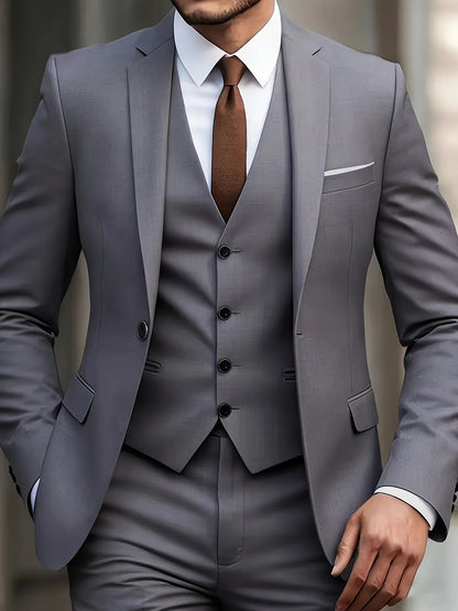 Men's 3-Piece Suit Set, Fashion Japanese & Korean Style Slim Fit Blazer with Vest & Pants, Casual Business Banquet Formal Wear