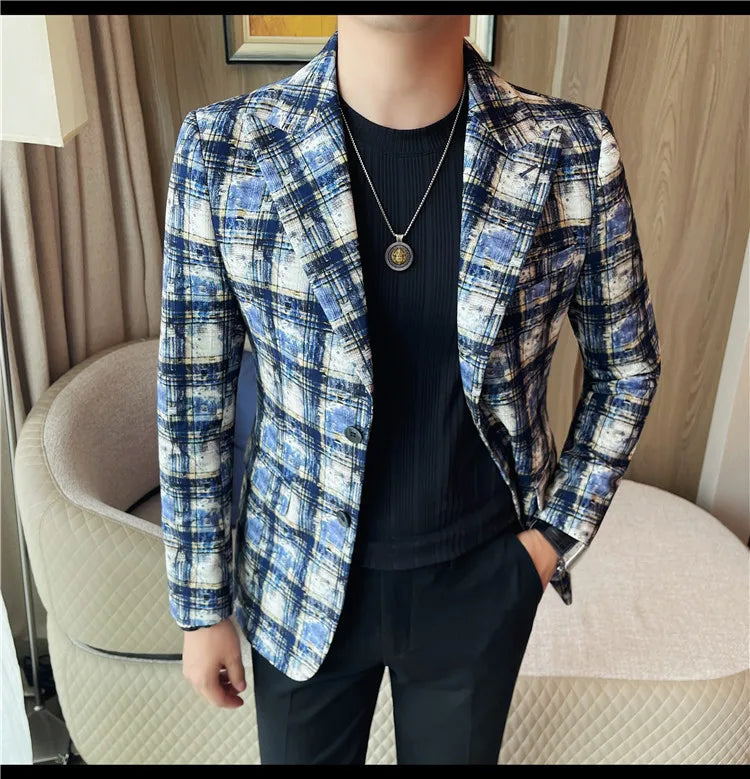 British Style Luxury Plaid Suit Jacket 2025 Autumn New Men High-end Business Slim Blazers Groom Wedding Social Party Dress Coats