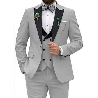 3 Pieces Men's Wedding Suits Formal Groom Tuxedo Slim Fit Business Casual Double Breasted Blazer Vest Pants Set for Party