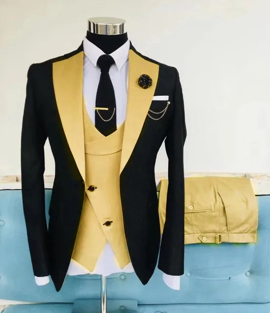 Slim Fit Men Wedding Suits Slim Fit Business Suits Groom Black Tuxedos for Formal Wedding Suits Jacket Pant Vest 3 Pieces