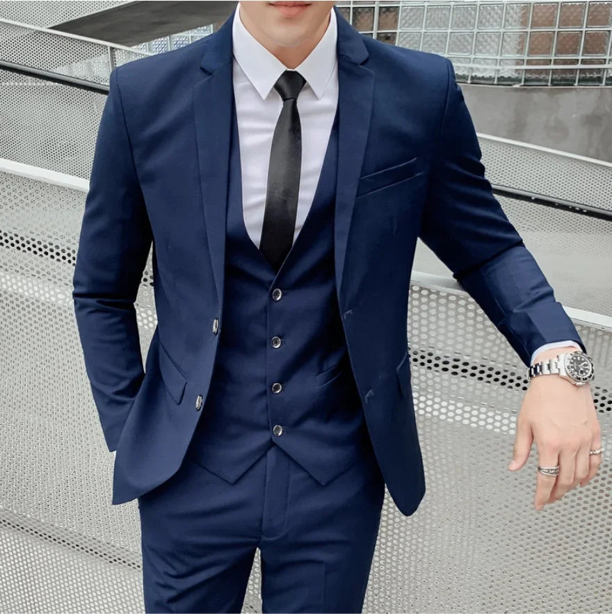 Men's Three-Piece Slim Fit Suit | Blazer, Waistcoat & Trousers for Formal and Business Occasions