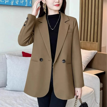 Women's Short Suit Jacket Thickened Cotton Korean Style Long Sleeve Daily Wear Polyester Fiber Short Length Mid-Length