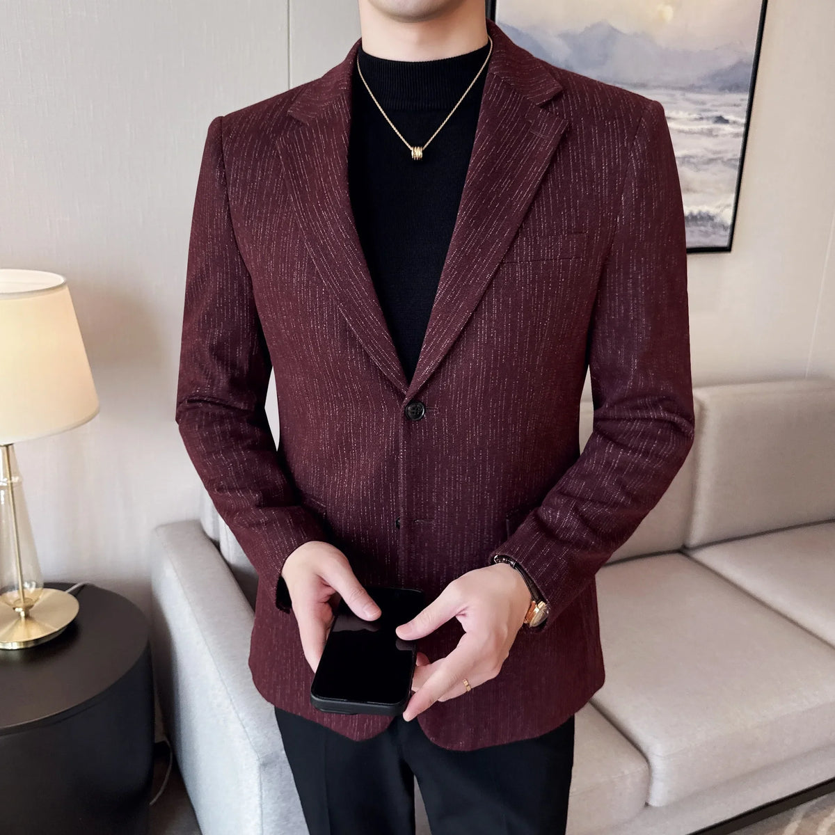 New Fashion Meteor Striped Suit Jacket High Quality Men's Slim Fit Business Formal Social Prom Party Casual Tuxedos 5XL-M