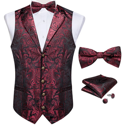 Men's Paisley Suit Vest Set with Tie, Pocket Square & Cufflinks for Wedding & Formal Events