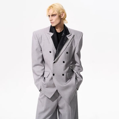 Luxury Social Clothes Men's Fashion Detachable Leather Neck Design Blazer Coat Men's 2025 Double Breasted Jacket JY4350