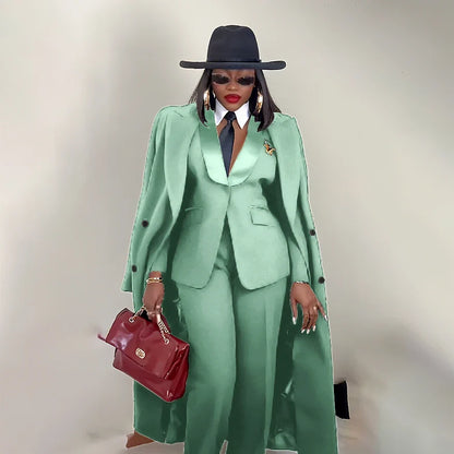 Modern Women's Suit New 3 Piece Pants Sets Blazer+Trousers+Overcoat Office Commute Elegant Style Banquet Dinner Formal Wear