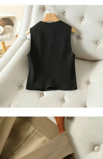 Women's Streetwear Fashion Double Breasted Suit Vest Casual Elegant Short Vest Office Ladies Waistcoat Female Sleeveless Jacket