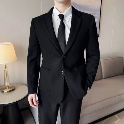 High Qualitys Thickened Wool Suit Jacket Autumn Winter New Luxury Solid Color Formal Men Business Slim Fit Social Party Tuxedo