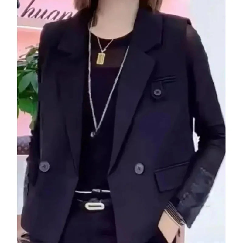 Korean Women With Lining Suit Vest Top Spring Autumn Female Cardigan Waistcoat Jacket Lady Casual Fashion Sleeveless Blazer Coat